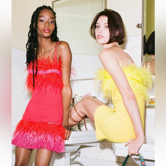 STAUD Pink Feather Mini Dress - Picture 2 of 7